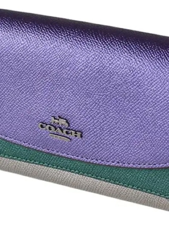 Coach Handbags - Coach Purple and Green Colorblock Leather Wallet
